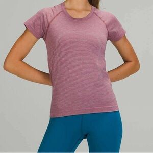 Lululemon Swiftly Race Length Pink Stripe Short Sleeve Size 12